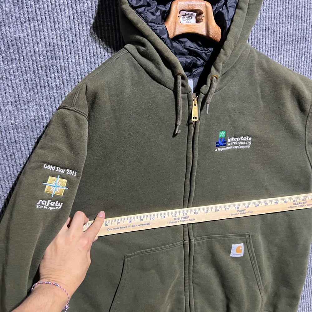 Carhartt Full Zip Hoodie Mens XL Green Quilted Lined Workwear Utility Jacket - Picture 3 of 11